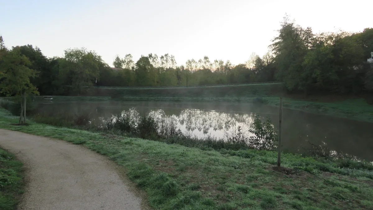 Le parc de la Huche Grolle dans la brume, à Moutiers-les-Mauxfaits