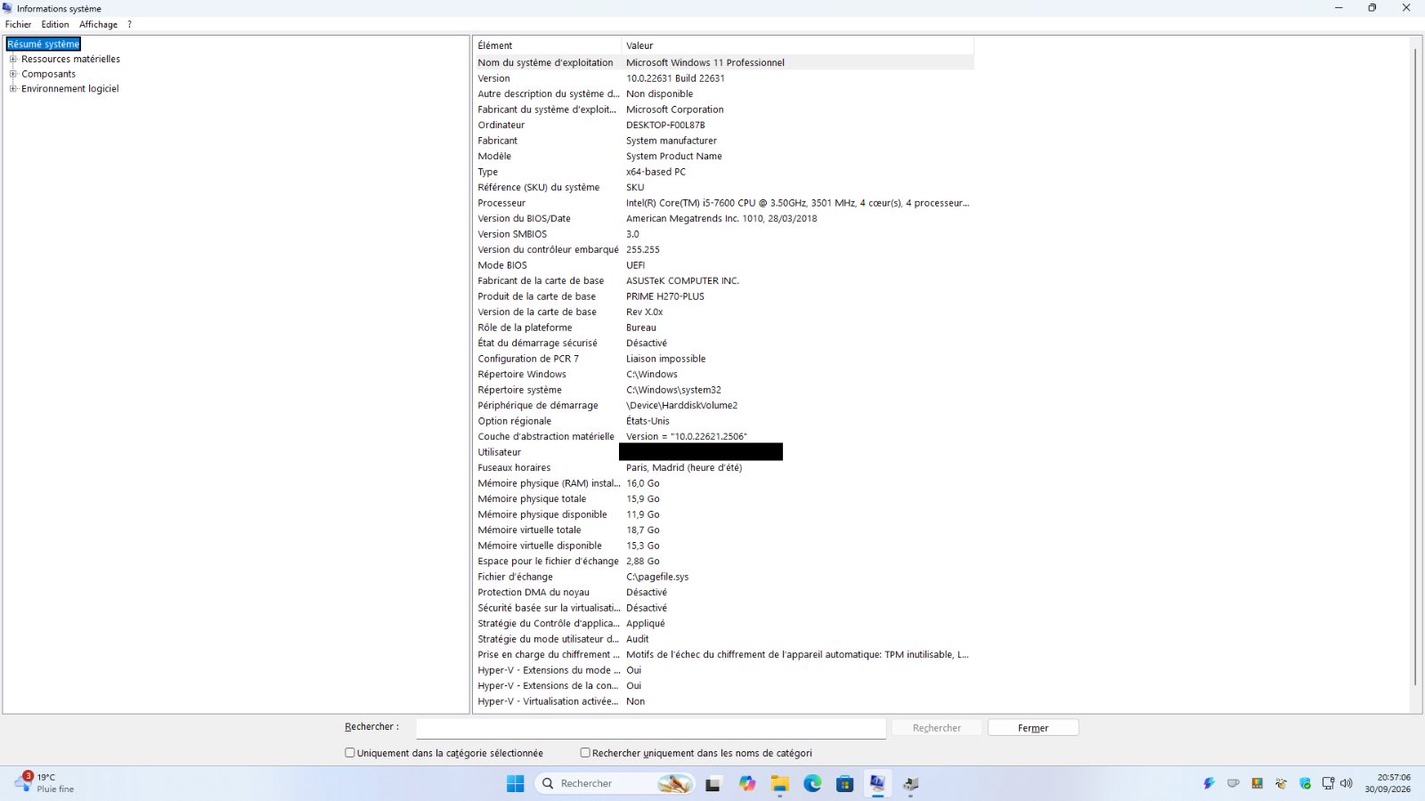 PC Gamer i5 7600 16 Go DDR4 SSD M2 256 Go + SSD M2 128 Go W11 (sans carte graphique dédiée)
