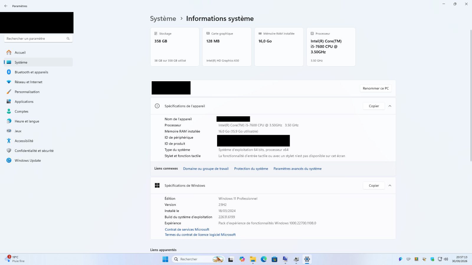 PC Gamer i5 7600 16 Go DDR4 SSD M2 256 Go + SSD M2 128 Go W11 (sans carte graphique dédiée)